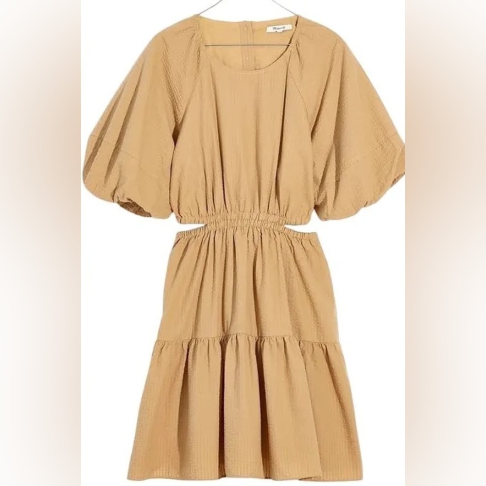 NEW Madewell Seersucker Puff-Sleeve Cutout Mini Dress NF870